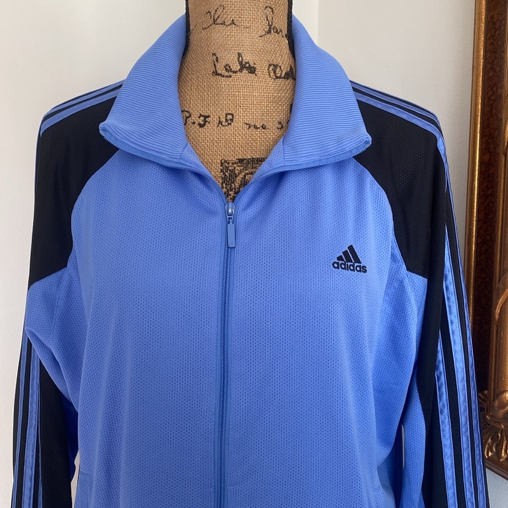 Adidas Track Blue Jacket  Zipper 3 Stripes Elastic Trim Lightweight Women`s XL - Picture 2 of 7